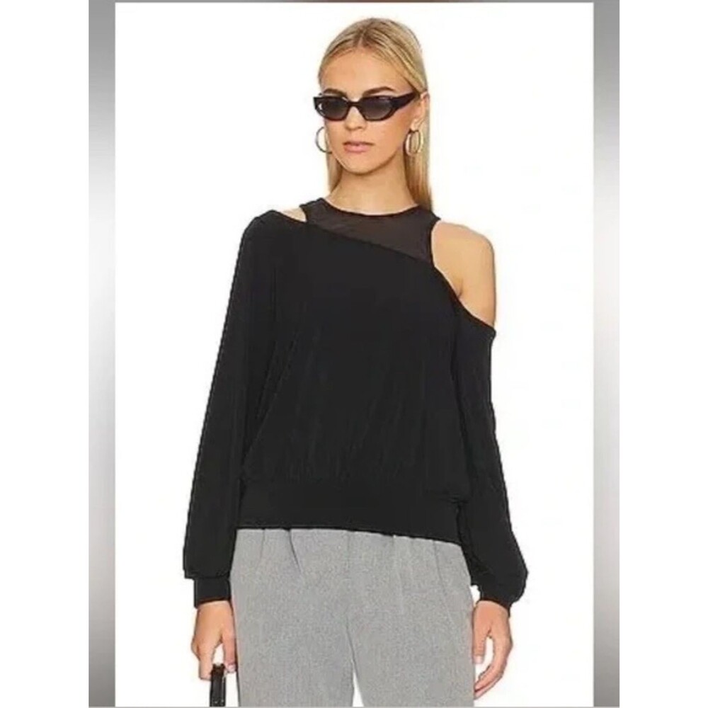 NWT ✨ LANSTON X REVOLVE black Off Shoulder Mesh Neckline Top Size Medium $195
